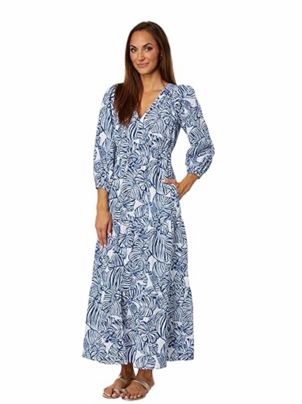 Lilly Pulitzer Deacon 3/4 Sleeve V-Neck Aegean Navy Beach Path Size 8
